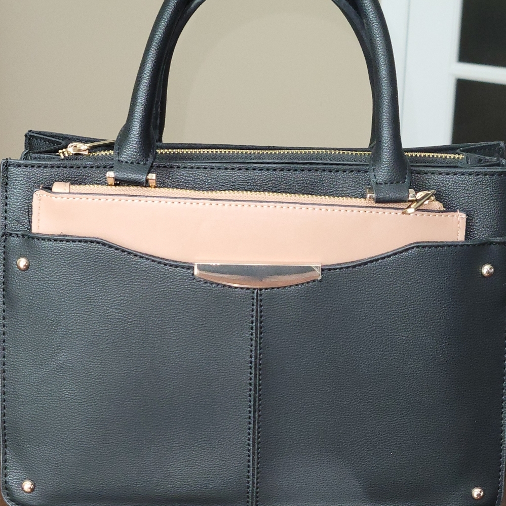 Ann Taylor Purse/ Black Pochette With Tan Pouch